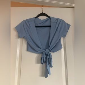 Baby Blue Tie Front Cropped Top